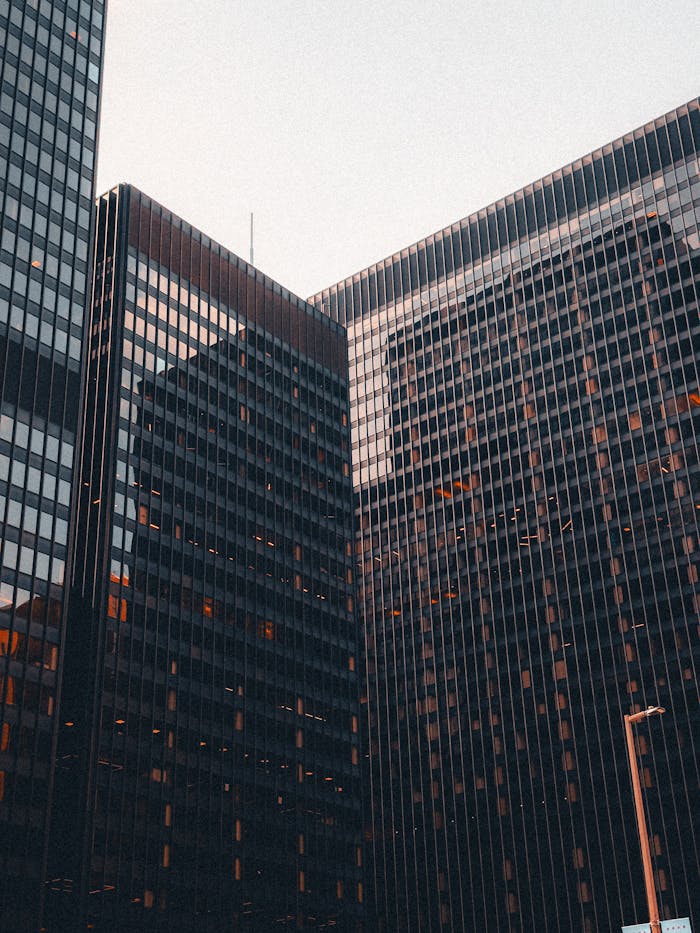 Captivating urban skyline showcasing sleek modern architecture at sunset.